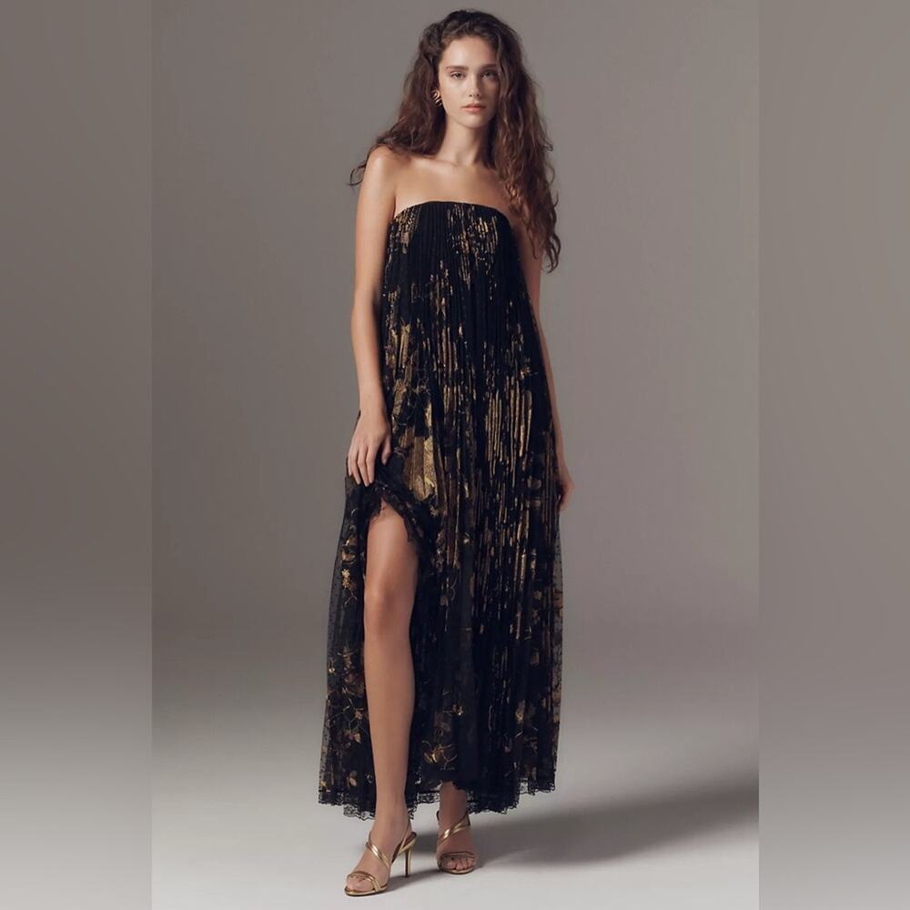 Helsi Delphine Strapless Pleated Sheer Lace Dress